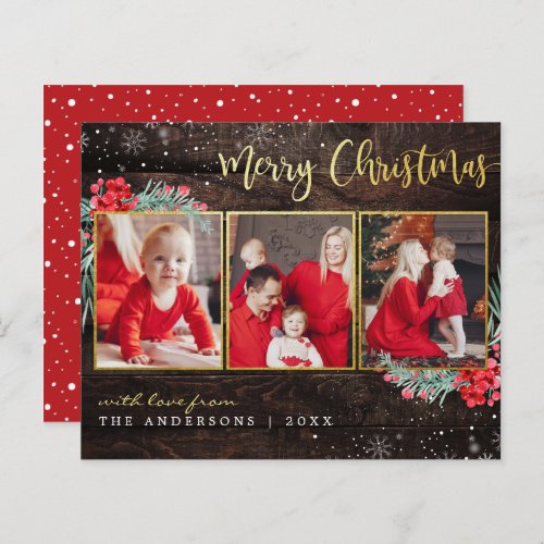 Budget Merry Christmas Gold Wood 3 Photo Collage