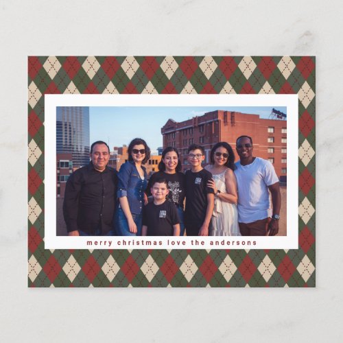 Budget Merry Christmas Green Plaid Holiday Card