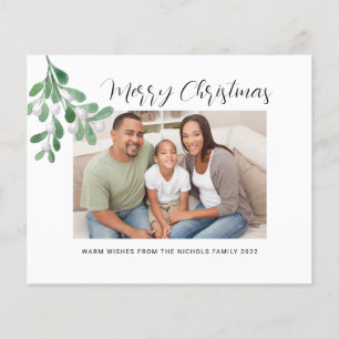 Budget Merry Christmas Greenery Photo Holiday Card