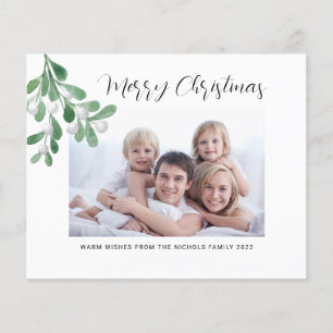 Budget Merry Christmas Greenery Photo Holiday Card