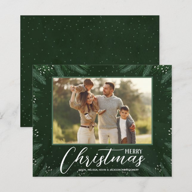 Budget Merry Christmas Greenery Photo Holiday Card (Front/Back)