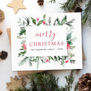 Budget Merry Christmas Greenery Red Holiday Card Flyer