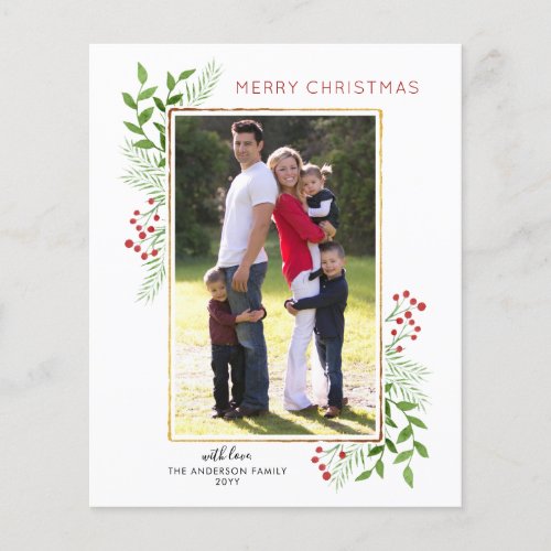 Budget Merry Christmas Leaves Photo Holiday Card