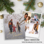 Budget Merry Christmas multi photo Holiday Card Flyer<br><div class="desc">Elegant faux gold script overlay 5 custom photo collage family name and text personalized simple Christmas greetings holiday PAPER FLYER. PLEASE READ THIS BEFORE PURCHASING! This is a budget affordable card printed on a FLYER. Please note that BUDGET PAPER IS THIN - You can upgrade to have this card printed...</div>