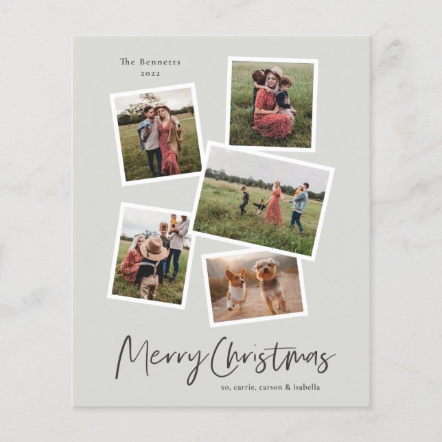 Budget Merry Christmas Photo Collage Holiday Card (Front)
