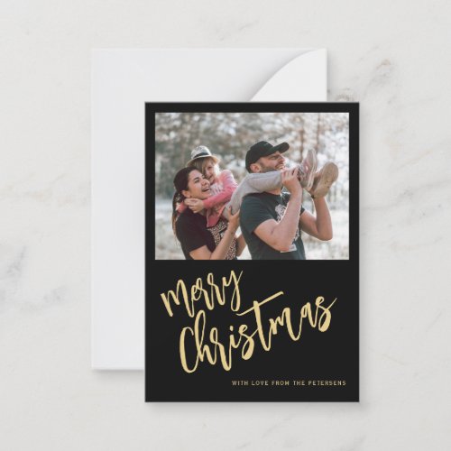 Budget Merry Christmas photo gold black Holiday Note Card