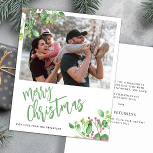 Budget Merry Christmas photo greenery holiday card