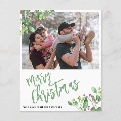 Budget Merry Christmas photo greenery holiday card Flyer
