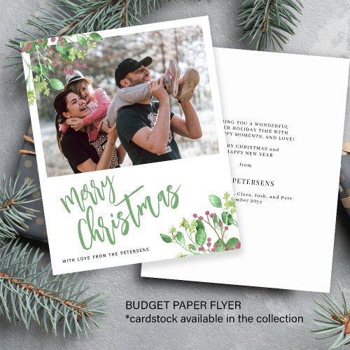 Budget Merry Christmas photo greenery holiday card Flyer