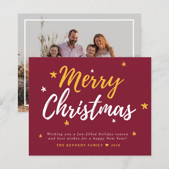 Budget Merry Christmas Photo Red Holiday  Card (Front/Back)