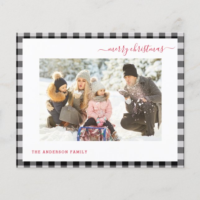 Budget Merry Christmas Plaid Modern 2 Photo Card Flyer (Front)