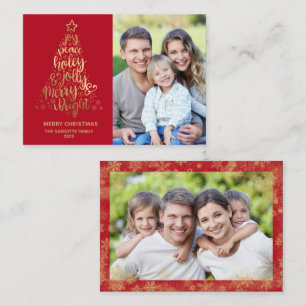 Budget Merry Christmas Red 2 Photo Gold Note Card