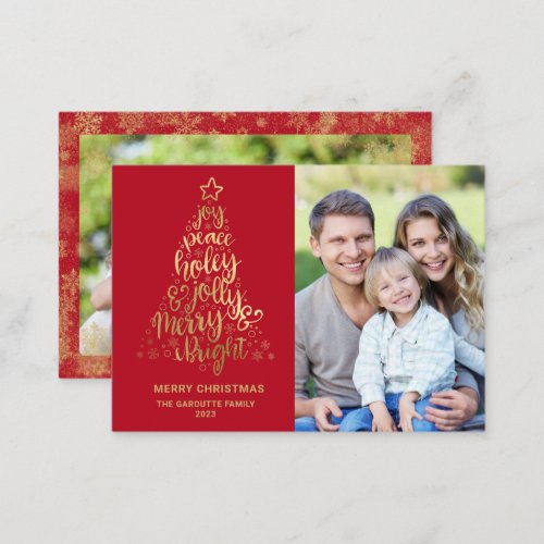 Budget Merry Christmas Red 2 Photo Gold Note Card