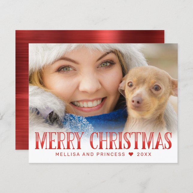 Budget Merry Christmas Red Script Photo Holiday (Front/Back)