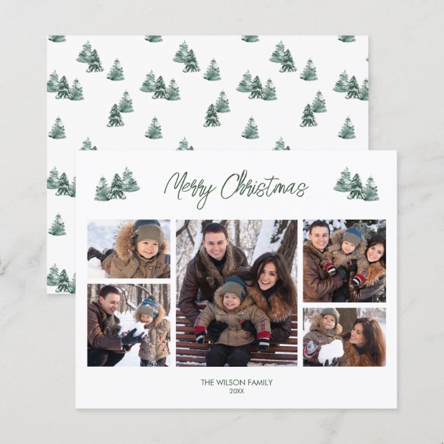 Budget Merry Christmas Rustic Pines Photo Card (Front/Back)