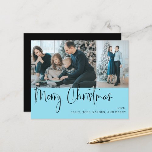 Budget Merry Christmas Script 2 Photo Holiday Blue