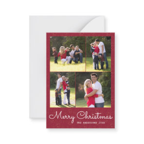 Budget Merry Christmas Script 4 Photo Red Holly Note Card