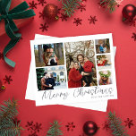 Budget Merry Christmas Silver 6 Photo<br><div class="desc">** SATIN PAPER IS PAPER THIN. UPGRADE THE PAPER FOR A THICKER, CARD PAPER. HAS AN OPTION FOR ENVELOPES. *** Save money on invitations with this smaller invitation that has an option for envelopes. Send some holiday cheer with your Merry Christmas Silver 6 Photo Christmas Cards. Multi Photo Want a...</div>