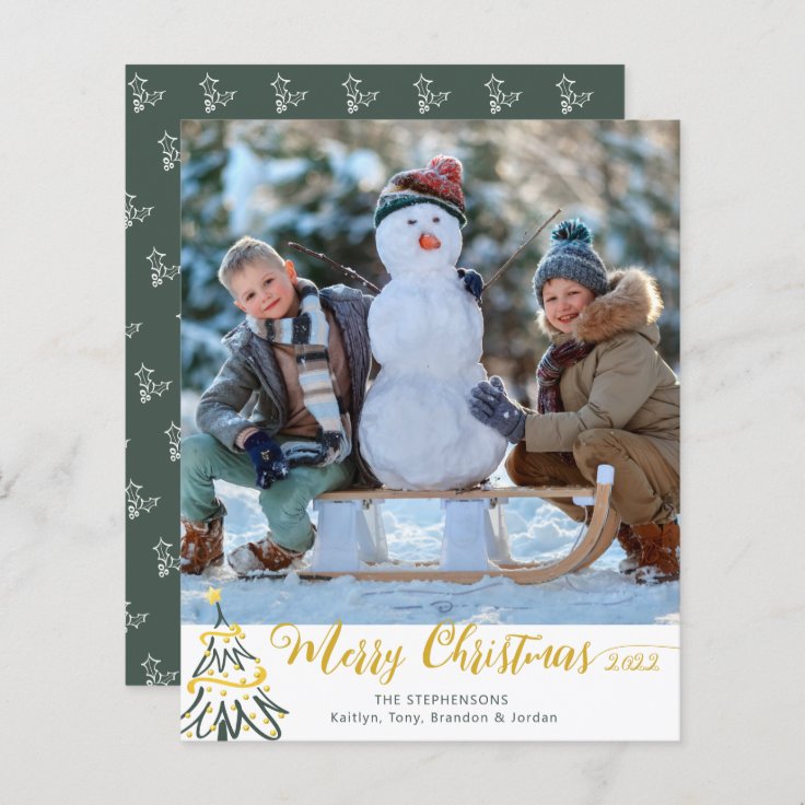 Budget Merry Christmas Tree Photo Greeting Card  Zazzle