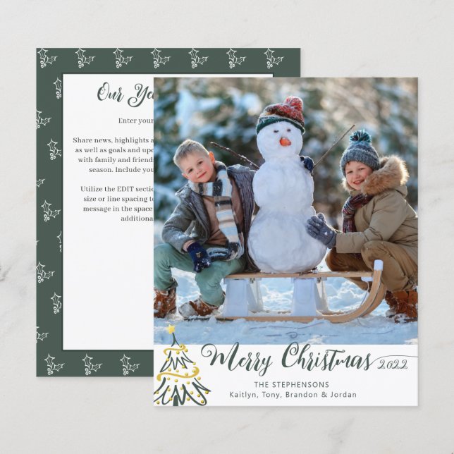 Budget Merry Christmas Tree Photo Year in Review (Front/Back)