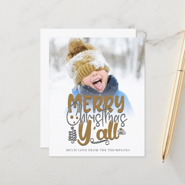 Budget Merry Christmas Y'All Photo Artsy Script (Front/Back In Situ)