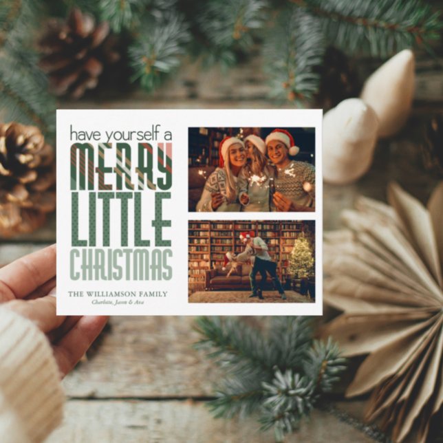 Budget Merry Little Christmas 2 Photo Holiday Card Flyer (Creator Uploaded)