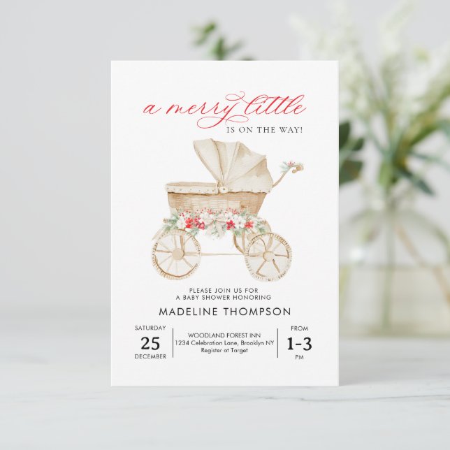 BUDGET Merry Little Christmas Stroller Baby Shower Note Card (Standing Front)