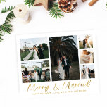 Budget Merry & Married Gold Multi Photo Flyer<br><div class="desc">******* MATTE PAPER IS THIN. UPGRADE FOR A THICKER PAPER. NO ENVELOPES INCLUDED. FOR CARD STOCK, THICKER CARDS, CHECK OUT THE LINK BELOW. CARD STOCK, THICKER CARDS HAVE AN OPTION FOR ENVELOPES OR INCLUDES THEM******** Save money on cards with a paper flyer. Warm your family and friends' holidays with your...</div>