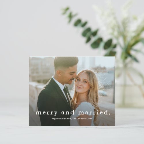 Budget Merry Married Wedding Photo Christmas Card