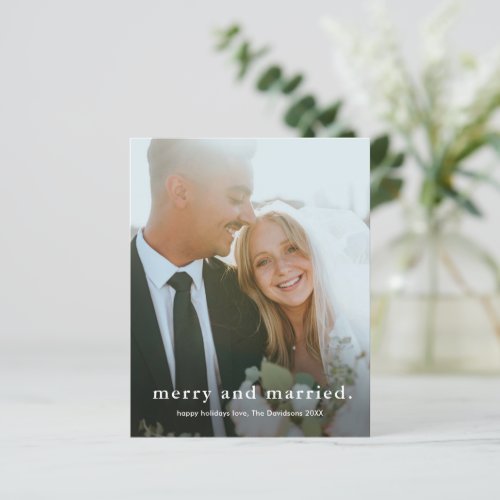 Budget Merry Married Wedding Photo Christmas Card
