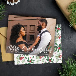 Budget Merry & To Be Married w Holly Engaged Photo<br><div class="desc">** SATIN PAPER IS PAPER THIN. UPGRADE THE PAPER FOR A THICKER, CARD PAPER. HAS AN OPTION FOR ENVELOPES. *** Save money on invitations with this smaller invitation that has an option for envelopes. Send some holiday cheer & an engagement announcement with your Merry & To Be Married with Holly...</div>