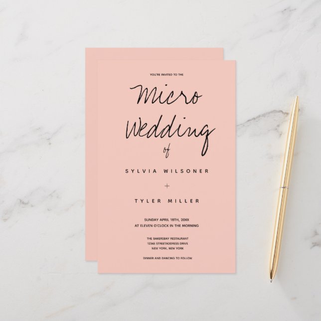 Budget Micro Wedding Pink Black Typography (Front/Back In Situ)