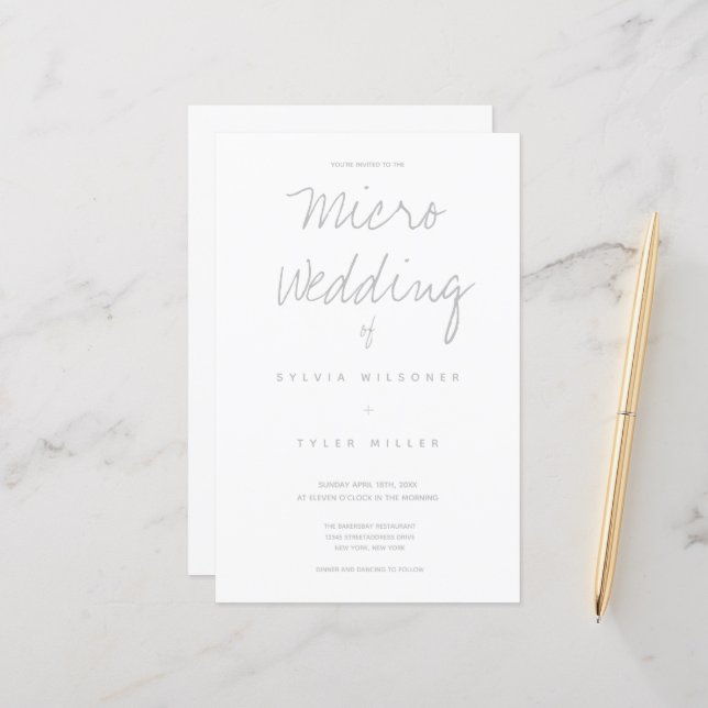 Budget Micro Wedding White Gray Typography (Front/Back In Situ)