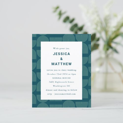 Budget Mid Century Modern Teal Wedding Invitation