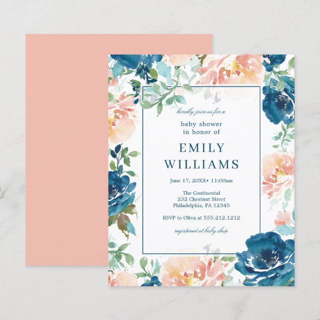 Budget Midnight Blooms Baby Shower Invitation (Front/Back)