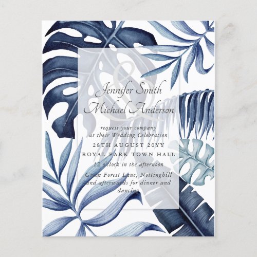 Budget Midnight Blue Leaves Wedding Invitation