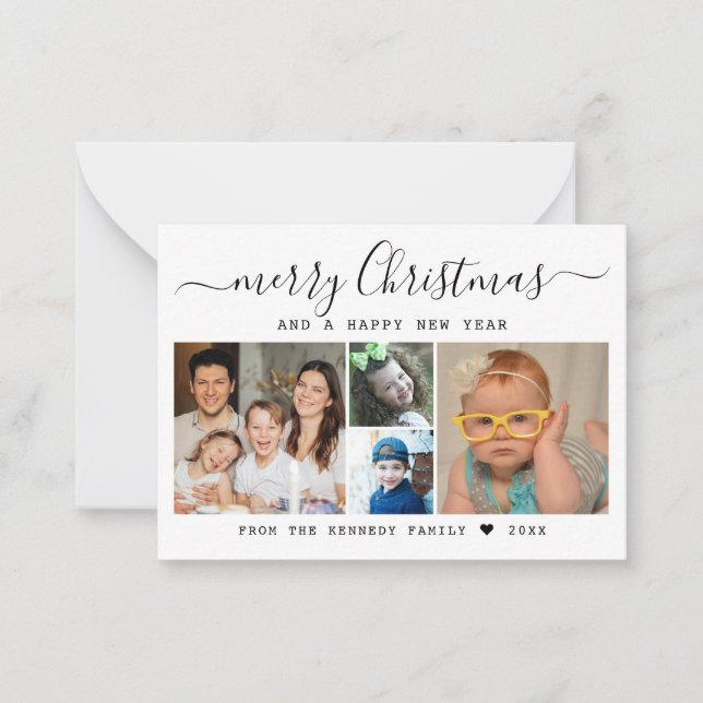 Budget Mini Christmas New Year 5 Photo Collage Note Card (Front)