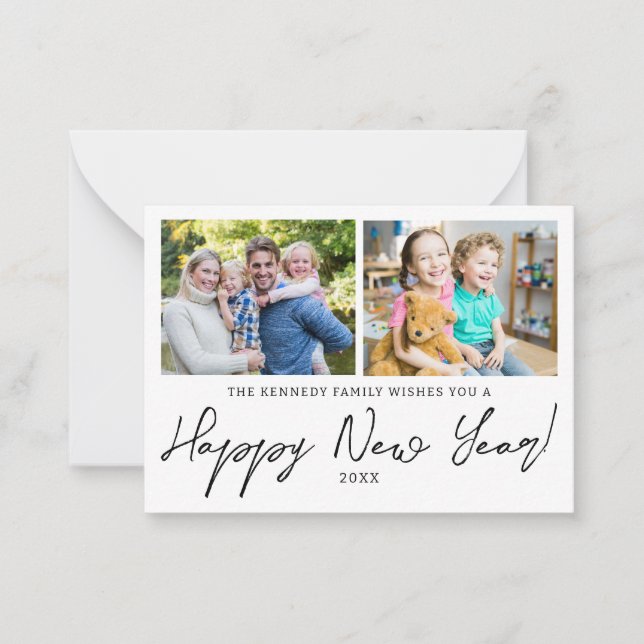 Budget Mini Happy New Year 2 Photo Collage Note Card (Front)
