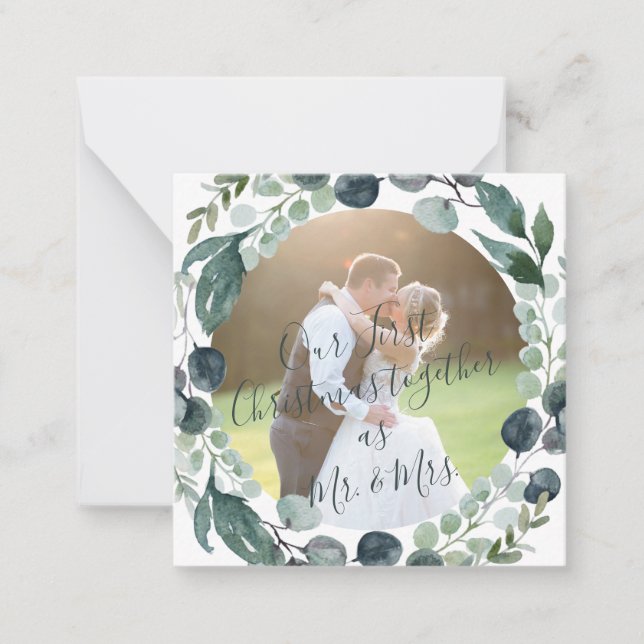 Budget MINI modern photo newlywed Christmas  Note Card (Front)
