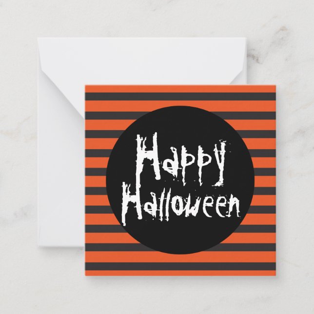 BUDGET MINI Orange Black Spooky Happy Halloween Note Card (Front)