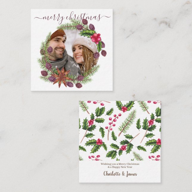 BUDGET Mini Personalized Christmas Holly Wreath Note Card (Front/Back)