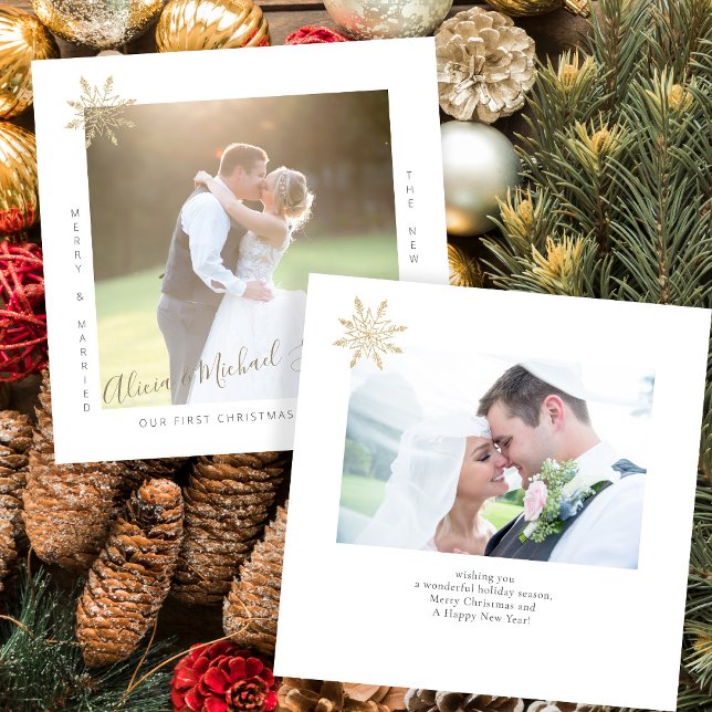 Budget MINI size 2 photos Christmas newlyweds Note Card (Creator Uploaded)