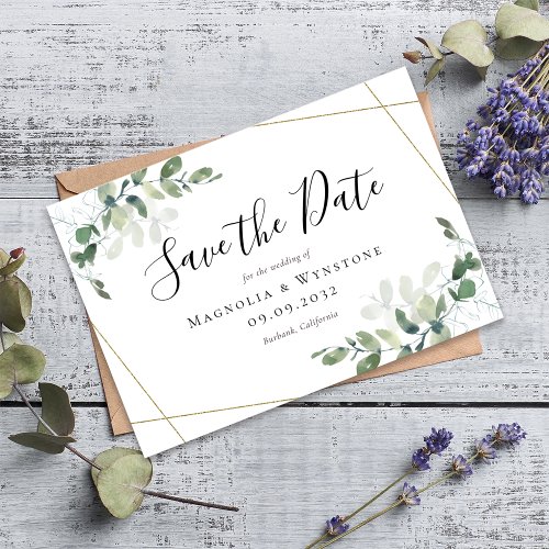 BUDGET MINI SIZE Eucalyptus Wedding Save The Date Note Card