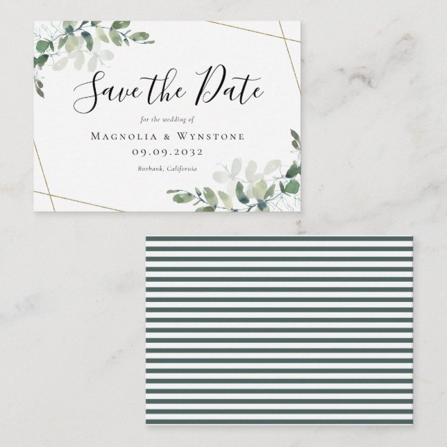 BUDGET MINI SIZE Eucalyptus Wedding Save The Date  Note Card (Front/Back)