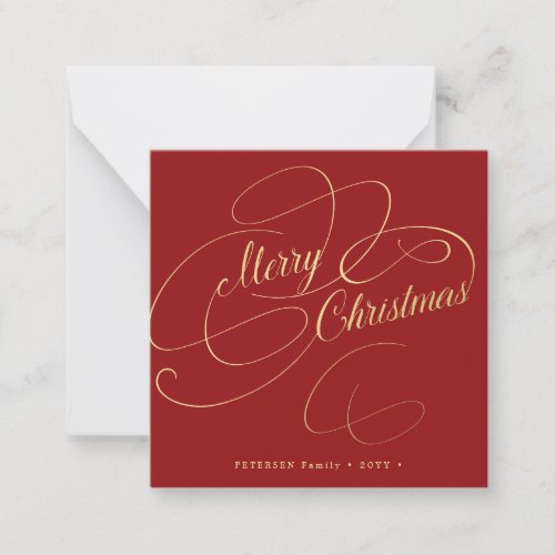 Budget MINI SIZE Merry Christmas gold script Note Card