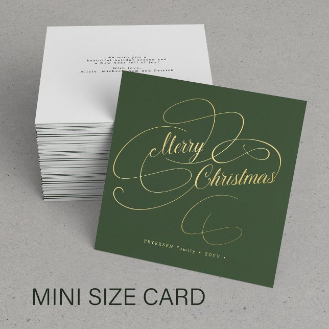 Budget MINI SIZE Merry Christmas gold script Note Card (Creator Uploaded)
