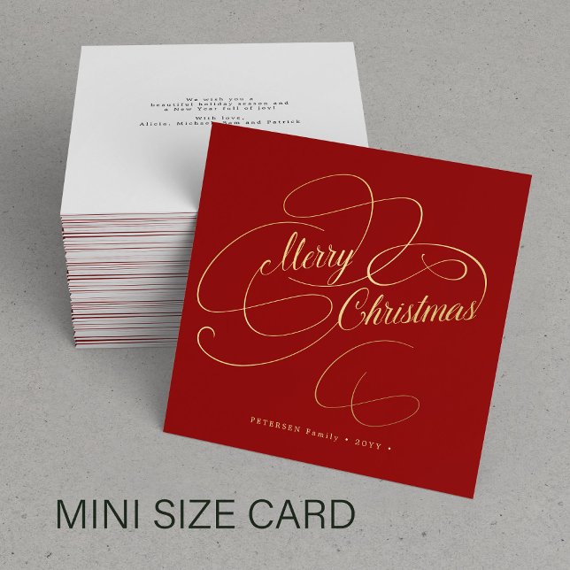 Budget MINI SIZE Merry Christmas gold script Note Card (Creator Uploaded)
