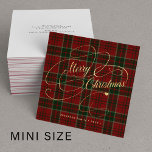 Budget MINI SIZE Merry Christmas plaid tartan Note Card<br><div class="desc">Elegant faux gold script simple text and signature personalized red green plaid tartan pattern non-photo holiday BUDGET square MINI SIZED note card with envelopes.</div>