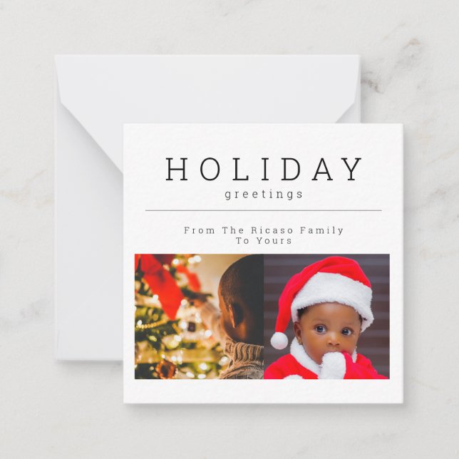 BUDGET MINI Two Photo Christmas Photo Personalized Note Card (Front)
