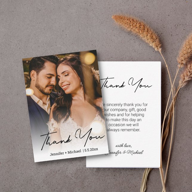 budget minimal chic wedding photo thank you  note card (Creator Uploaded)